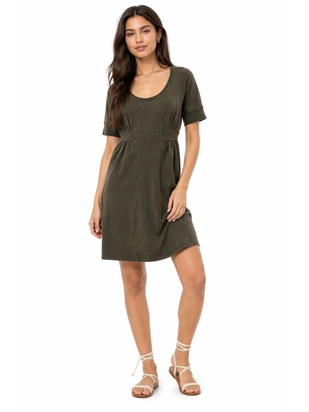 ANTHROPOLOGIE PURE + GOOD dress olive green MEDIUM casual pockets 100% cotton